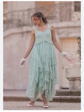JessaKae Odette Mint Lace High-Low Tiered Maxi Dress - 4X